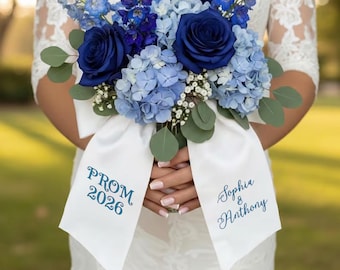 Spersonalizowana szarfa do bukietu: wstążka do butonierki na bal maturalny, nadruk z imieniem i datą