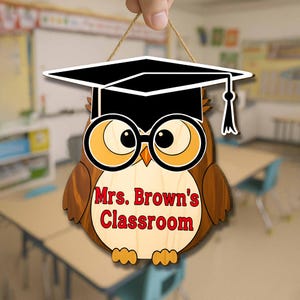 Personalized Owl Teacher Door Sign: Custom Wood Classroom Decor