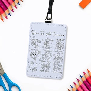 Christian Teacher ID Badge, Religious Name Tag Holder, Bible Verse Lanyard, Inspirational Teacher Gift, Faith-Based Badge, Back To School ID