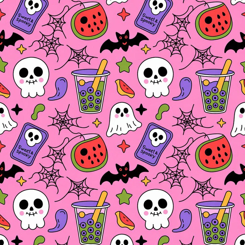 Sweet and Spooky Halloween Watermelon Ghost Pattern – Kawaii Seamless ...