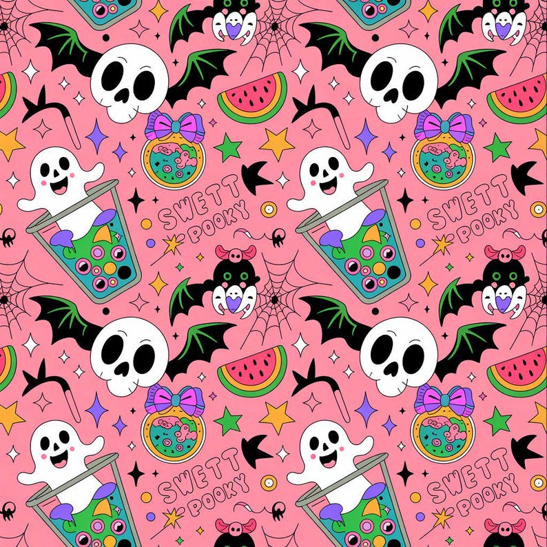 Sweet and Spooky Halloween Watermelon Ghost Pattern – Kawaii Seamless ...