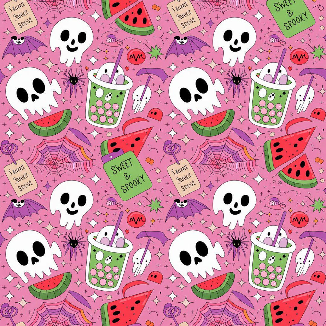 Sweet and Spooky Halloween Watermelon Ghost Pattern – Kawaii Seamless ...