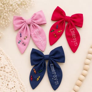 Personalized Embroidered Back to School Hair Bow: Crayon Design