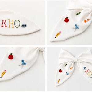 Personalized back to school hair bow, hand embroidered school bow, Custom name bow for girls, first day of school hair accessory image 3