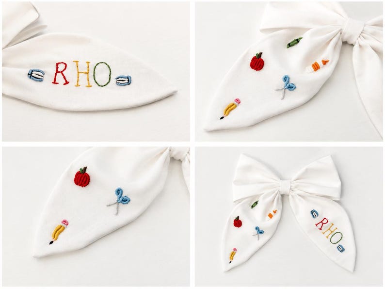 Personalized back to school hair bow, hand embroidered school bow, Custom name bow for girls, first day of school hair accessory image 3
