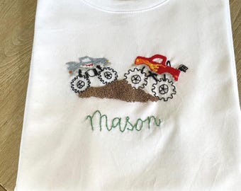 Personalized Monster Truck Shirt: Hand Embroidered Custom Kids T-Shirt