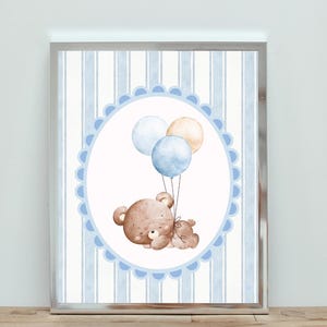 Aquarell Blauer Bär Kinderzimmer Kunst Baby Boy Teddy Poster Niedlicher Teddybär Digitaldruck Baby Zimmer Tier Wandkunst Blauer Teddy Bär Neugeborene Geschenk
