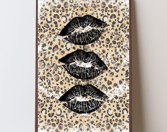 Black Lips Leopard Print: Edgy Pop Art Glam Decor (Digital Download)