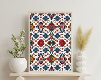 Mexican Folk Art Print: Otomi Embroidery Style (Digital Download)