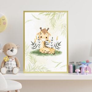 Giraffen Kinderzimmer Poster | Safari Thema Dschungeltier Poster | Boho Giraffe Wand Kunst | Salbei-grüne Babyzimmer-Dekor-Giraffe für Kinderzimmer