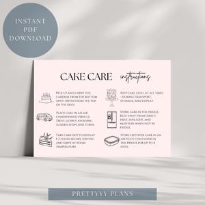 Cartão de cuidados com o bolo para impressão | Encarte para caixa de confeitaria | Instruções para transporte do bolo | Instruções de cuidados com o bolo para clientes | Download instantâneo em PDF