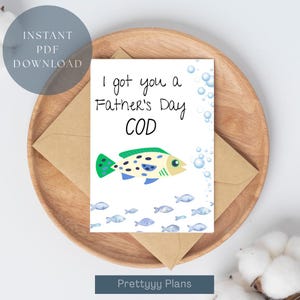Tarjeta divertida de papá pescador / Te traje un bacalao para el Día del Padre / Tarjeta imprimible del Día del Padre para pescadores / Descarga instantánea / Tarjeta con juego de palabras para papá