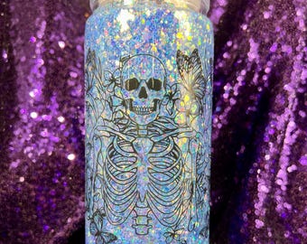 Skull glow in the dark Snowglobe Glitter Cup - 20oz Acrylic Tumbler