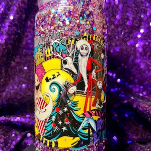 Jack and Sally Cup Glitter Snowglobe Tumbler 20 oz