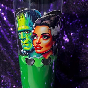 Custom Halloween Frankenstein Green Lava Drip Acrylic 24oz Tumbler Cup