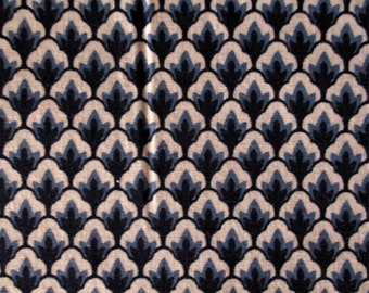 Dunkelblau und Beige Leichter Baumwollstoff, Quilten, Wohndekor, 2 1/2 Meter