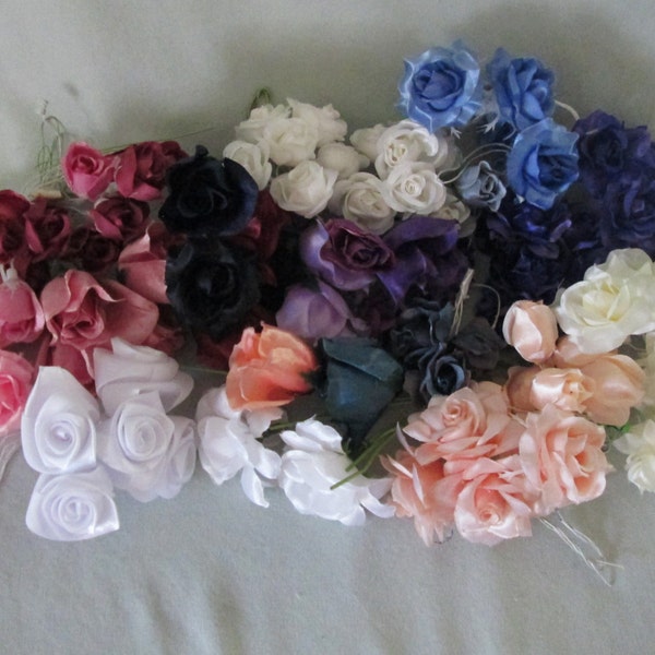 Collection of Small Silk Flowers Assorted Colors Weddings, Crafting, Decorating