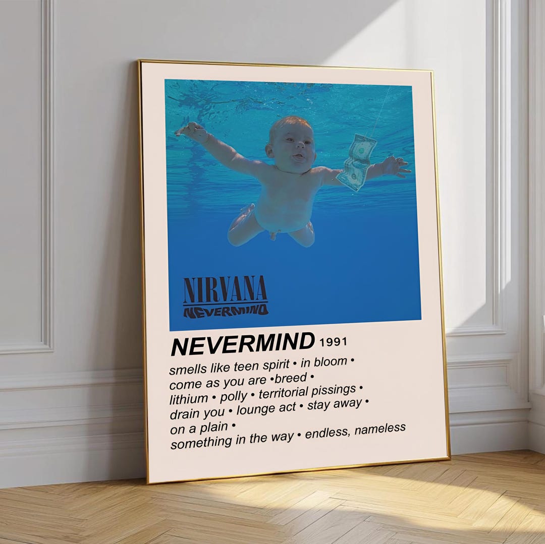 Nirvana Nevermind Poster, Nirvana Wall Art, Grunge Rock Album Poster ...