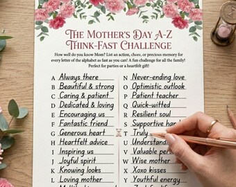 Mothers Day Trivia Worksheet Game, Mothers Day Think Fast Game, Mothers Day Think Quick, Mothers Day Brunch Game, Mothers Day Luncheon Game