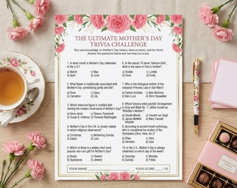 Mothers Day Trivia Worksheet Game, Mothers Day Activity, Mothers Day Brunch Game, Mothers Day Luncheon, Ice Breaker Game, Tea Party Games