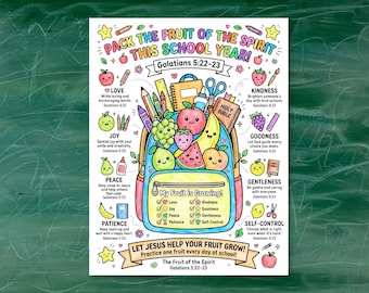 Fruit Of The Spirit School Coloring Page, Back to School Christian Activity, Sunday School Craft, Kids Bible Lesson, VBS Craft, Homeschool