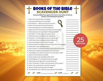 Bible Scavenger Hunt, Bible Trivia, Bible Game, Books of the Bible, Church Game, Womens Group Game, Sunday School Activity, Youth Group Game