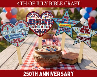 250th Anniversary 4th of July Bible Coloring Craft, Independence Day, Sunday School, Homeschool Activity, VBS Craft, Parade Waver Wand, LDS