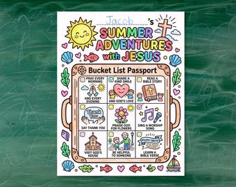 My Summer With Jesus Bucket List Coloring Page, Christian Summer Activity For Kids, Sunday School Craft, VBS Activity, Kids Summer Checklist