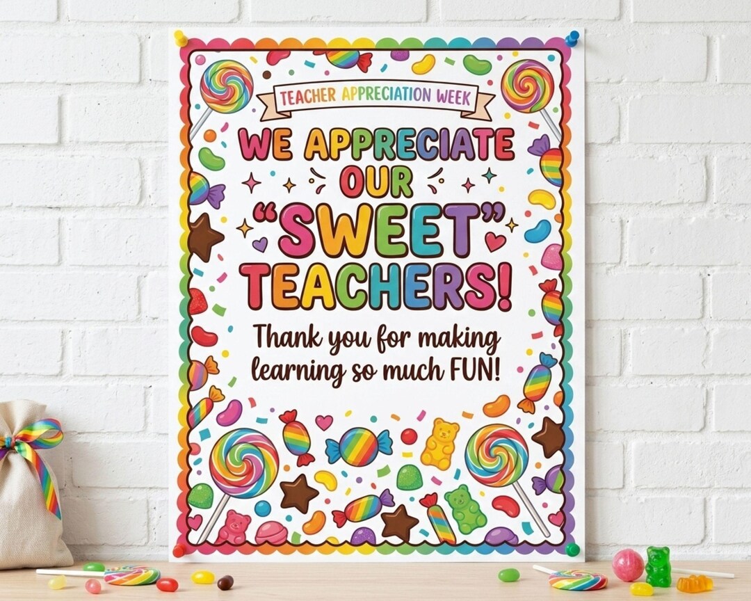 Teacher Appreciation Candy Poster, Printable Thank You Sign for Staff ...
