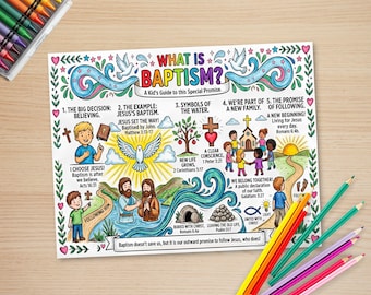 Baptism Coloring Page, What Is Baptism, Baptism Journey, Bible Lesson for Kids, Sunday School Activity, Christian Worksheet, Preschool, LDS