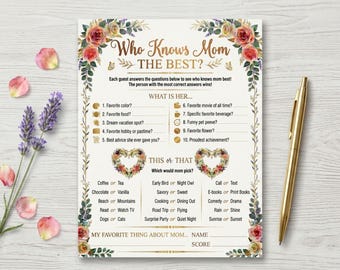 Mothers Day Trivia Worksheet Game, Who Knows Mom Best, Mothers Day activity, Mothers Day Brunch, Mothers Day Luncheon, Who Knows Mommy Best