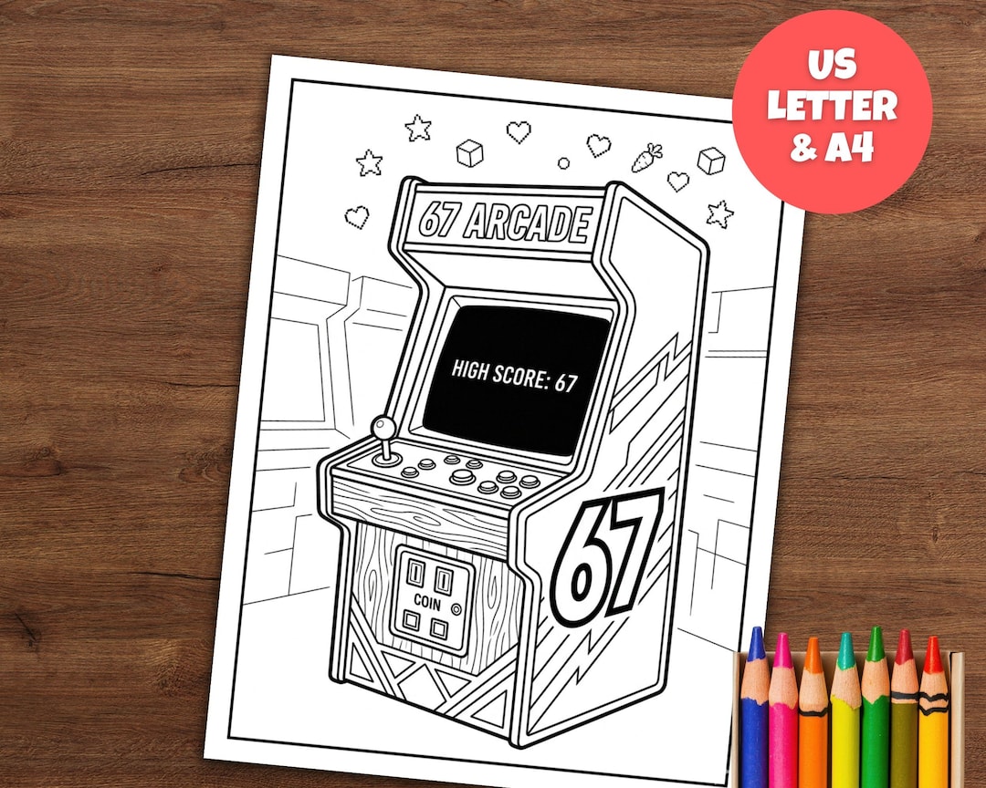 67 Meme Arcade Coloring Page, Retro Gaming Printable, Vintage 80s Video ...
