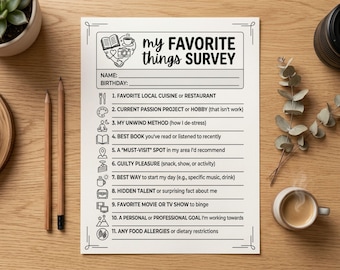 Favorite Things Form, Employee Favorites, Favorite Things List, Get To Know Me, All About Me, Team Building, Favorite Things, Survey, PDF