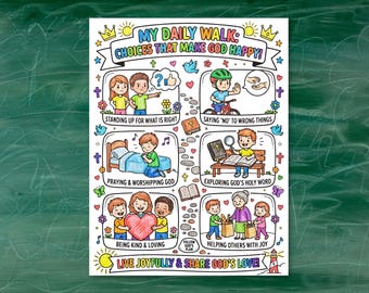 My Daily Walk With God Coloring Page, Christian Choices, Sunday School Activity, Bible Lesson for Kids, Christian Worksheet, Preschool, LDS
