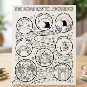 Holy Week Countdown Coloring Page Printable, Easter Bible Story Timeline Coloring, Sunday School, Kids Bible Study, He Is Risen, LDS