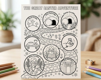 Holy Week Countdown Coloring Page Printable, Easter Bible Story Timeline Coloring, Sunday School, Kids Bible Study, He Is Risen, LDS
