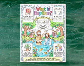 Baptism Coloring Page, What Is Baptism, Baptism Journey, Bible Lesson for Kids, Sunday School Activity, Christian Worksheet, Preschool, LDS