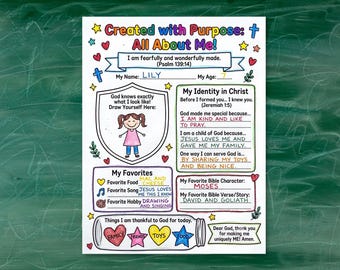 Christian All About Me Printable Coloring Page, Sunday School Activity for Kids, Childrens Bible Study Craft, Get to Know You Worksheet LDS