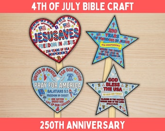 250th Anniversary 4th of July Bible Coloring Craft, Independence Day, Sunday School, Homeschool Activity, VBS Craft, Parade Waver Wand, LDS