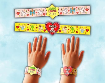 Bible Paper Wristband Craft Printable, Sunday School Coloring Activity, Kids Bible Study, Faith Bracelet Keepsake, Jesus Loves Me, LDS Craft
