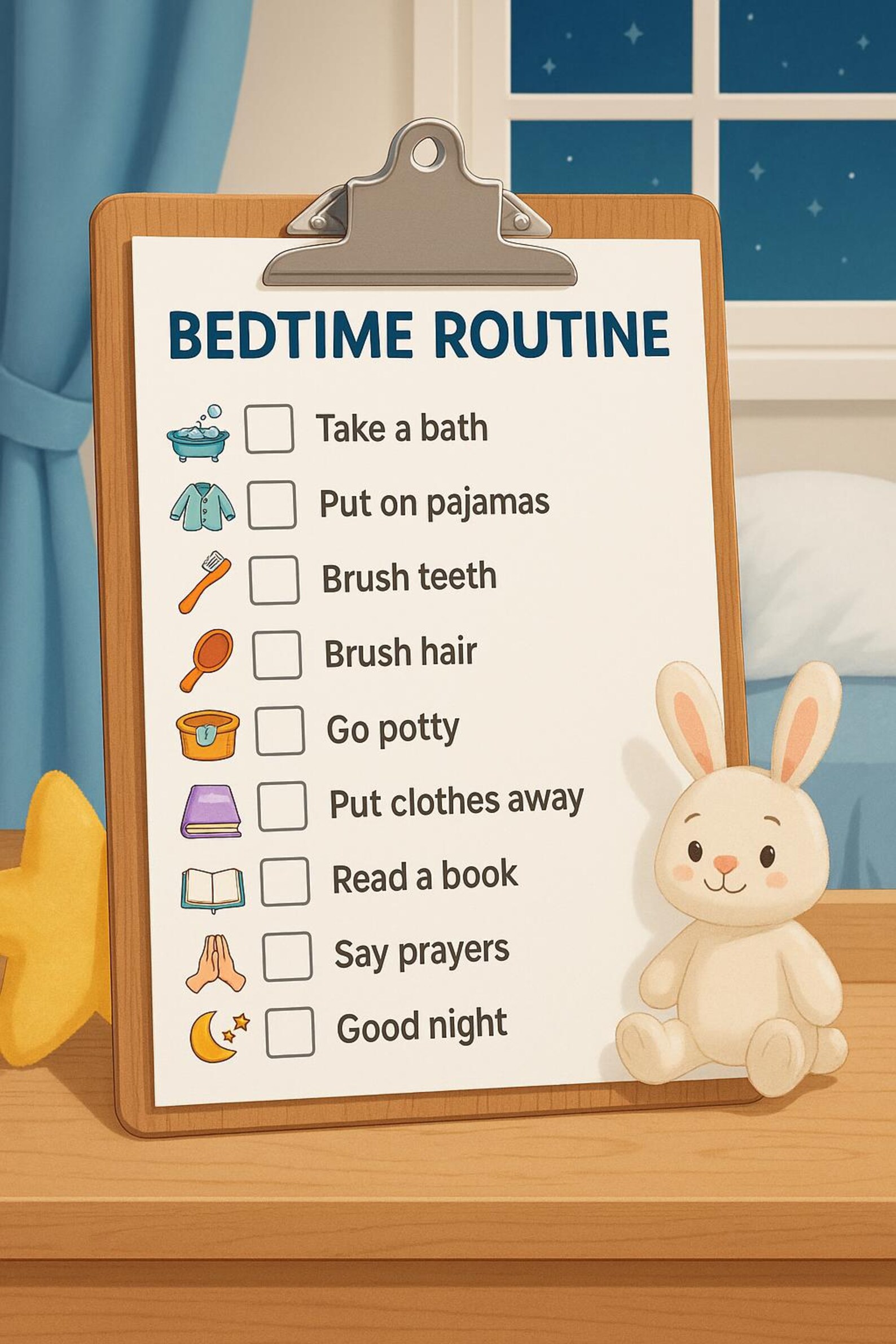 Printable Bedtime Routine Chart for Kids – Editable Night Checklist PDF ...