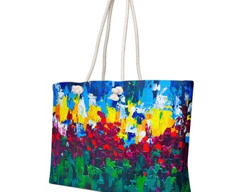 Oversized Weekender Bag, Artistic Canvas Travel Tote, Large Shoulder Bag, Stylish Overnight Carry On for Women, Weekend Luggage Tote