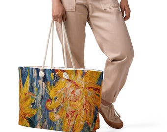 Christina's Flowers, Sunflowers, Oversized Weekender, Artistic Travel Tote, Large Canvas Shoulder Bag, Overnight Bag for Women, Carry On
