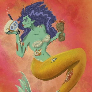 Zombie Tiki Cocktail Mermaid 8x10 print