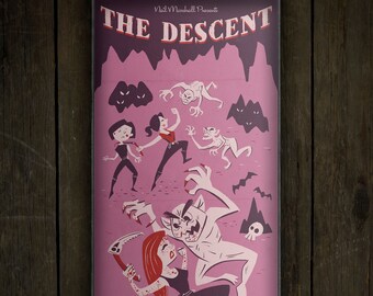 The Descent (2005) Illustrated Retro Horror Movie Poster Print | 8 x 17