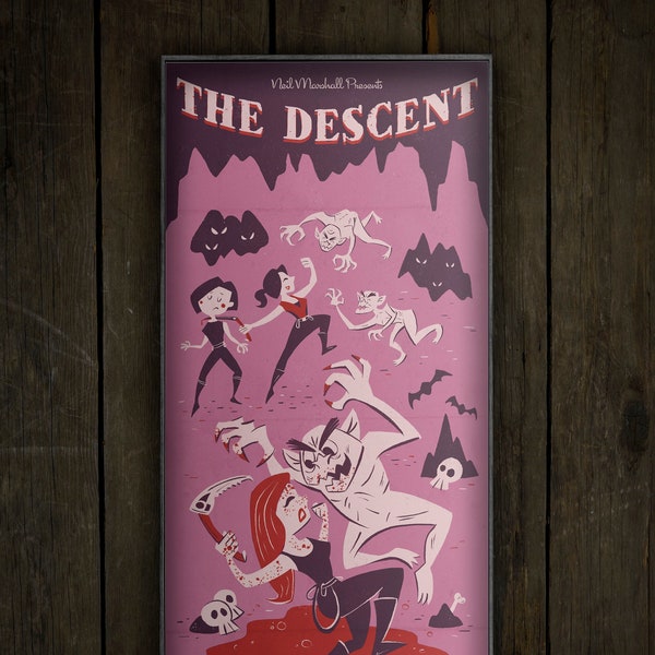 The Descent (2005) Illustrated Retro Horror Movie Poster Print | 8 x 17