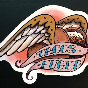 Tacos Fugit Die-Cut Old-School Tattoo Sticker