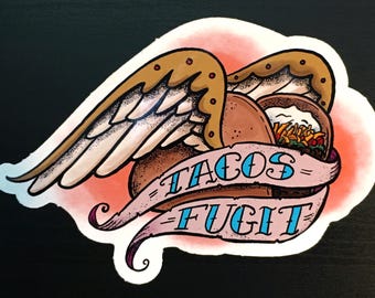 Tacos Fugit Die-Cut Old-School Tattoo Sticker