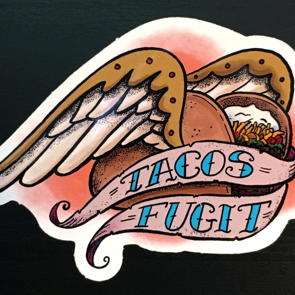 Autocollant de tatouage de vieille école de Tacos Fugit De-Cut