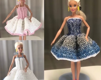 Fashion Doll Dresses, Handmade Doll dresses, Doll Fashion Gowns, Full-Length Doll Dresses, Crocheted 12 in. Doll Dresses, Doll Dresses